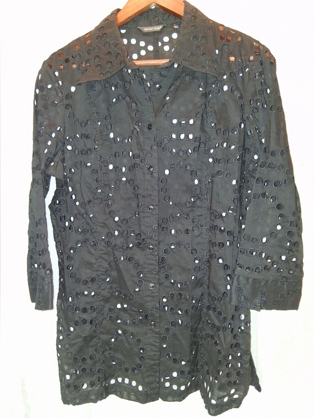 Samuel Dong Black Eyelet Button-Down Shirt